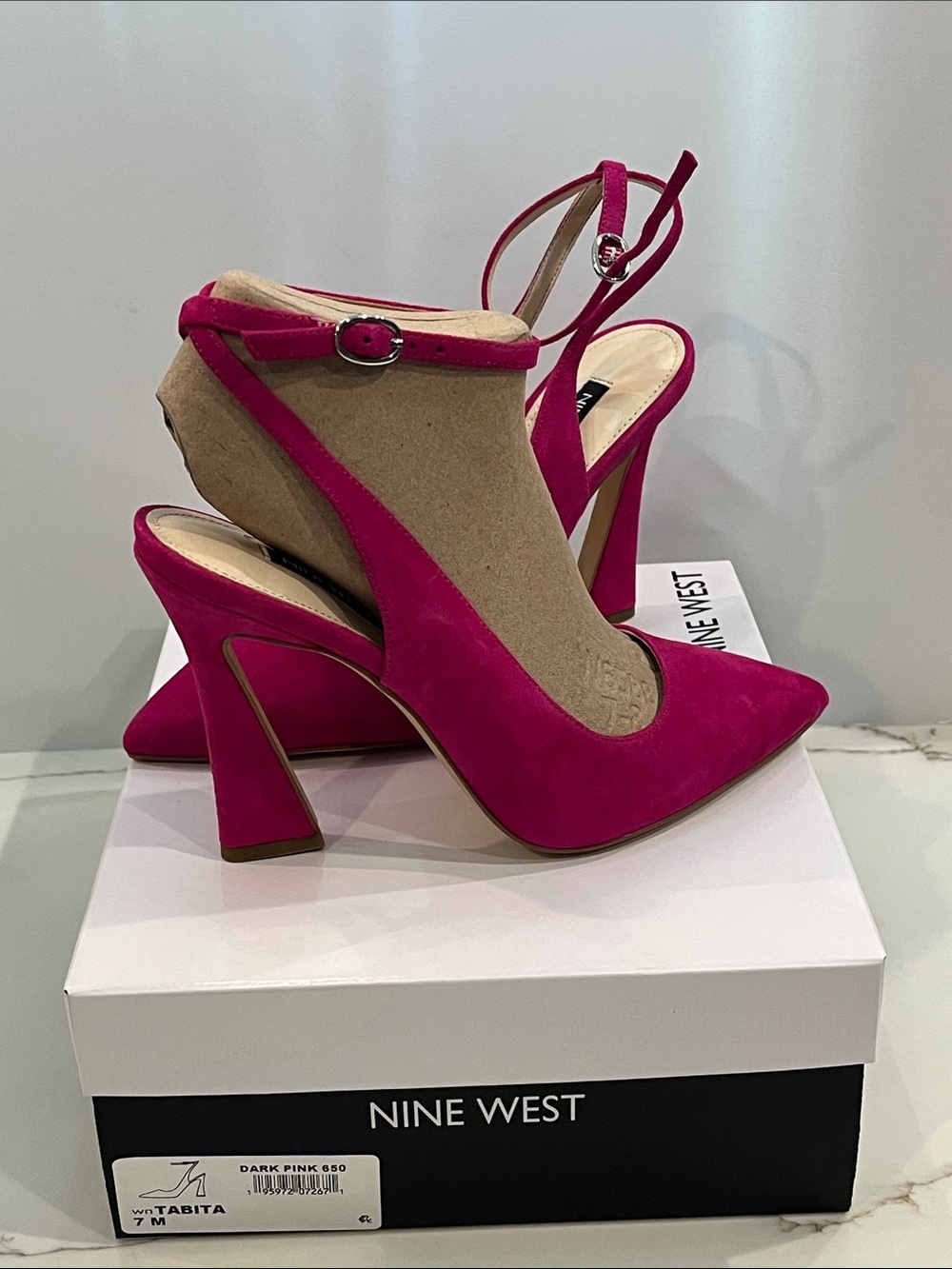 Nine West Dark Pink Suede Ankle Strap Pointed-Toe Slingback Heels New 7 M - Picture 11 of 14